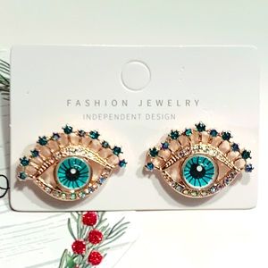 💙🆕 Elegant Gold Plated Blue Eye Stud Earrings